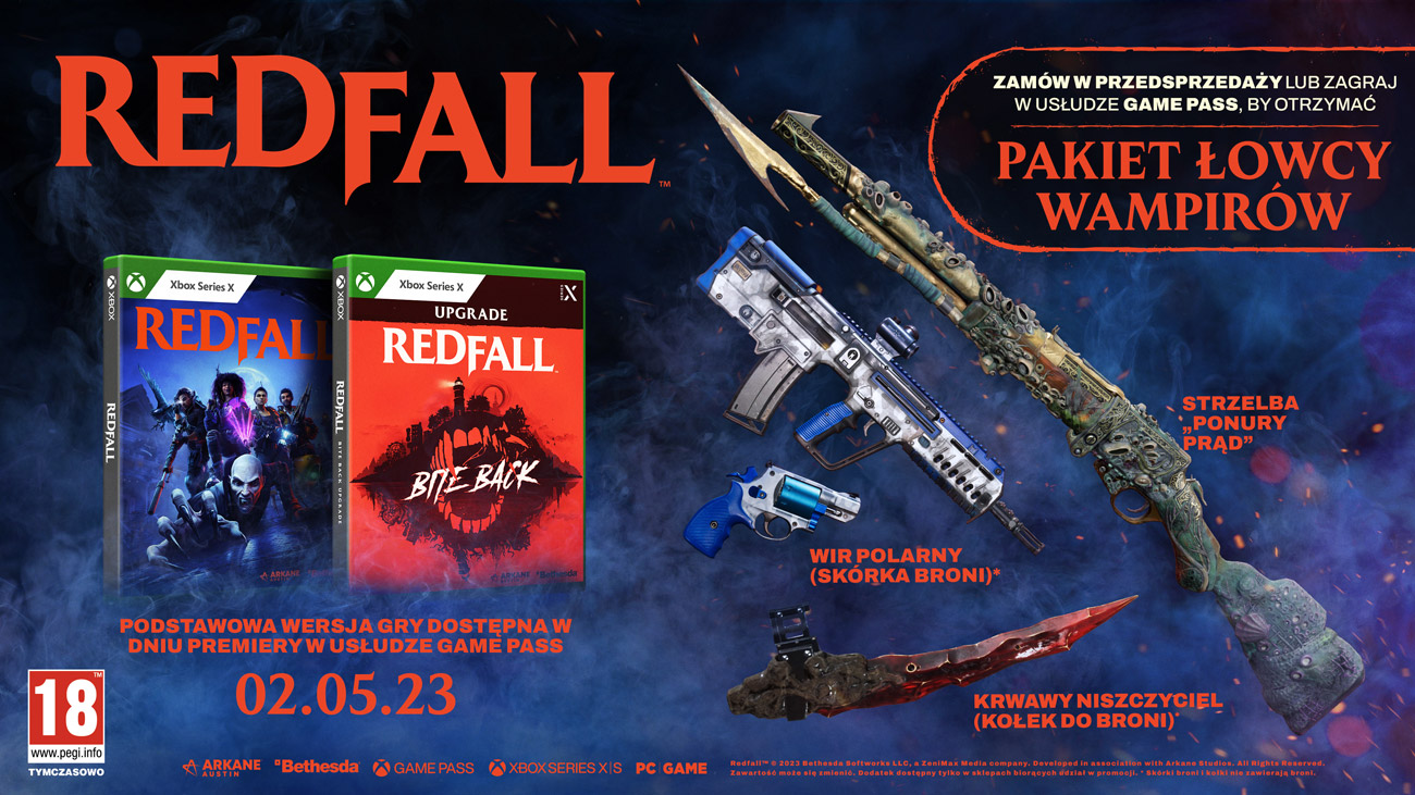 Grafika przedstawiająca dodatki przedpremierowe do gry Redfall na Xbox Series X