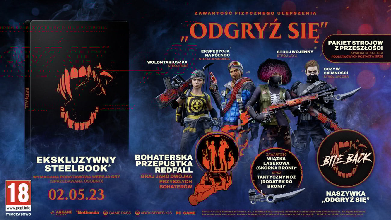 Grafika przedstawiająca zawartość rozszerzenia Bite Back Upgrade do gry Redfall