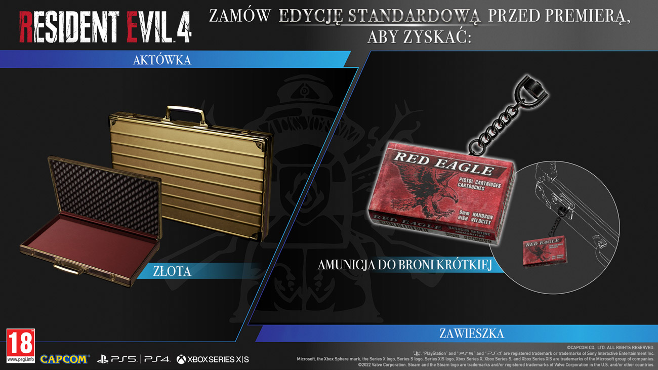 Grafika prezentująca dodatki cyfrowe do zamówień przedpremierowych gry Resident Evil 4