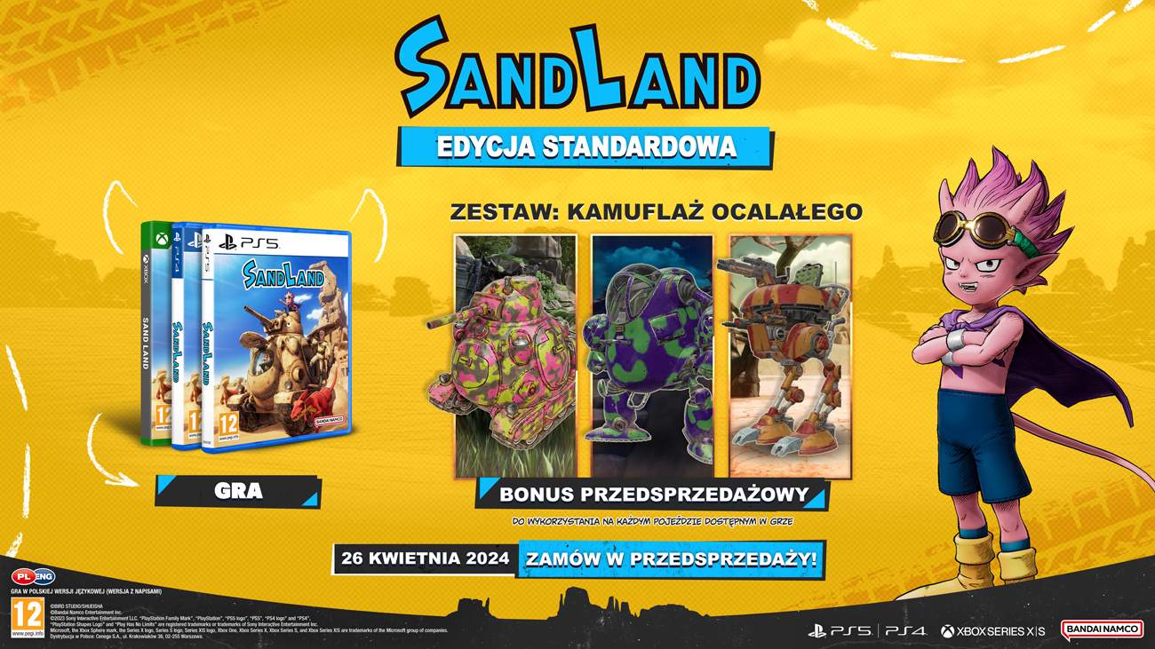 Grafika prezentująca dodatki przedpremierowe do gry Sand Land