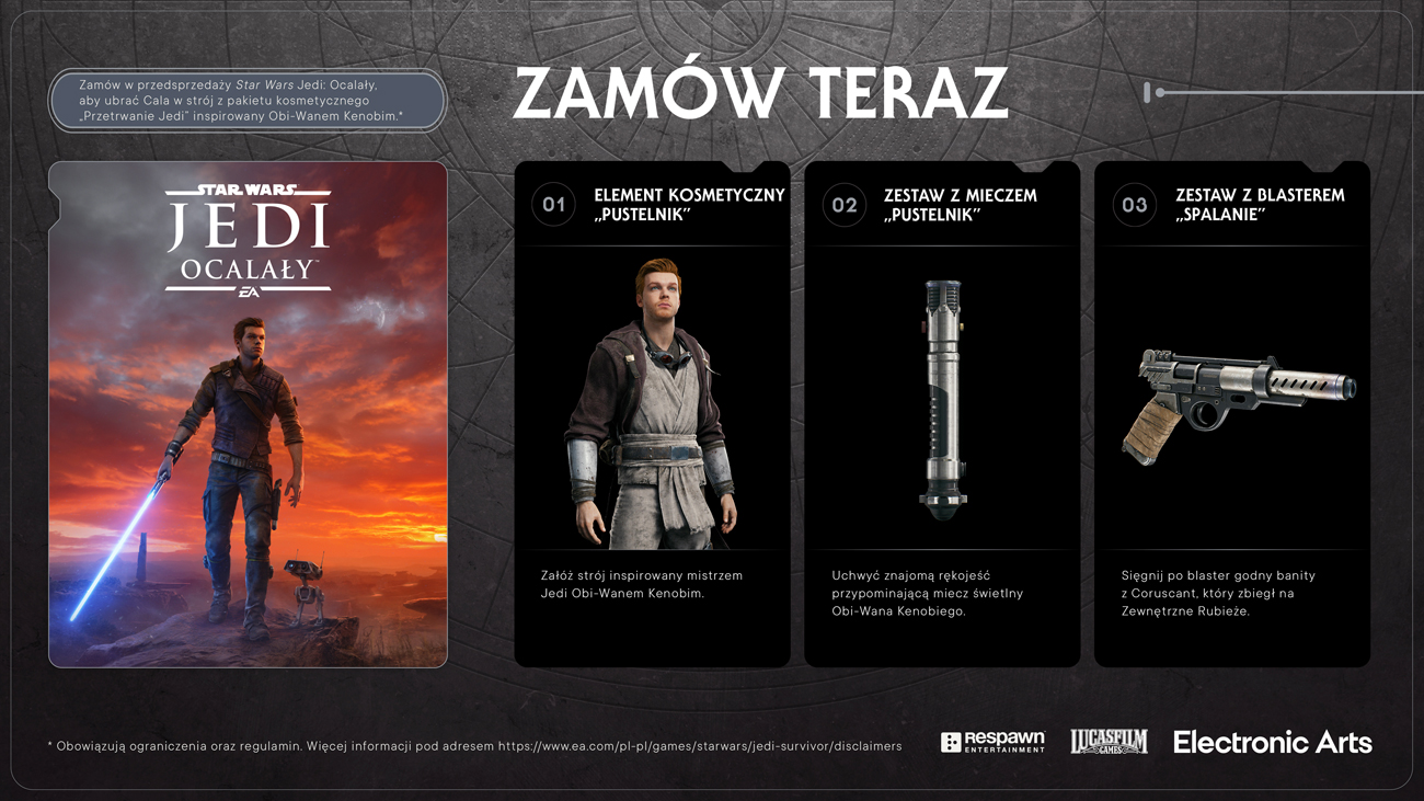 Dodatki do zamówień przedpremierowych gry Star Wars Jedi: Ocalały