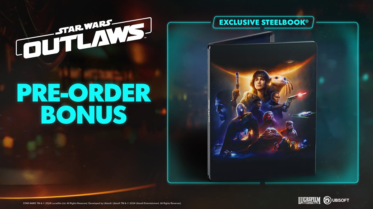 Grafika prezentująca SteelBook dodawany do zamówień przedpremierowych gry Star Wars Outlaws