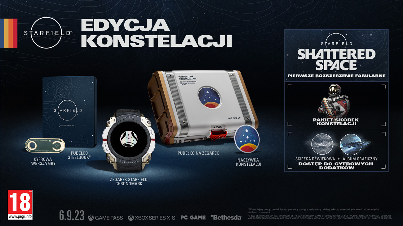 Grafika prezentująca zawartość Edycji Kolekcjonerskiej gry Starfield