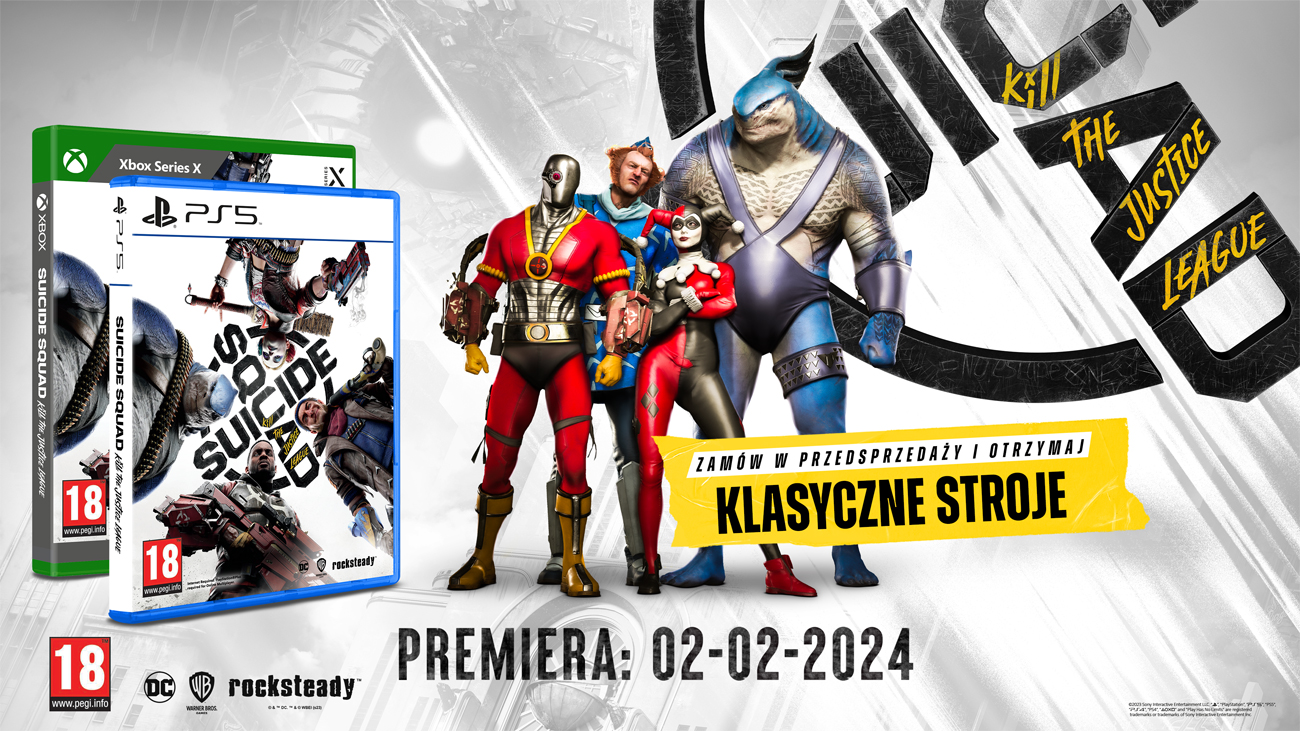 Grafika prezentująca dodatki przedsprzedażowe do gry Suicide Squad: Kill the Justice League