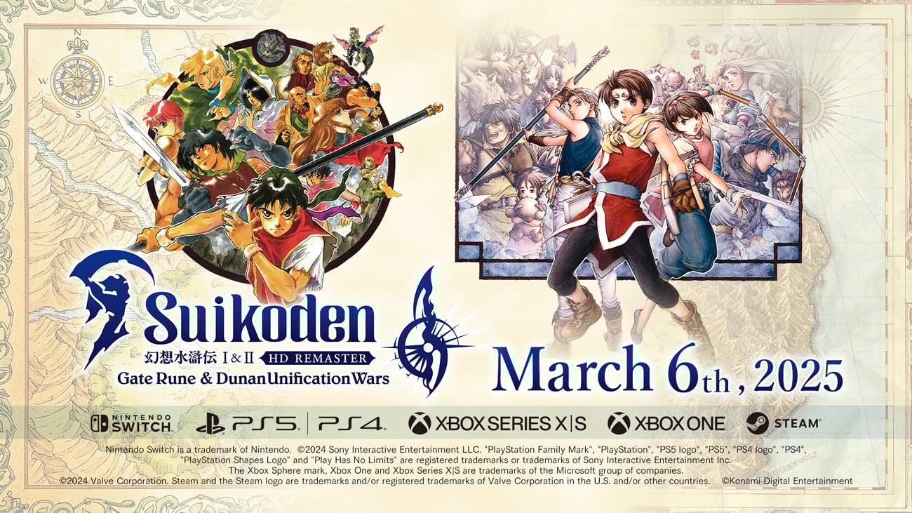 Grafika key art z Suikoden I&II HD Remaster Gate Rune and Dunan Unification Wars