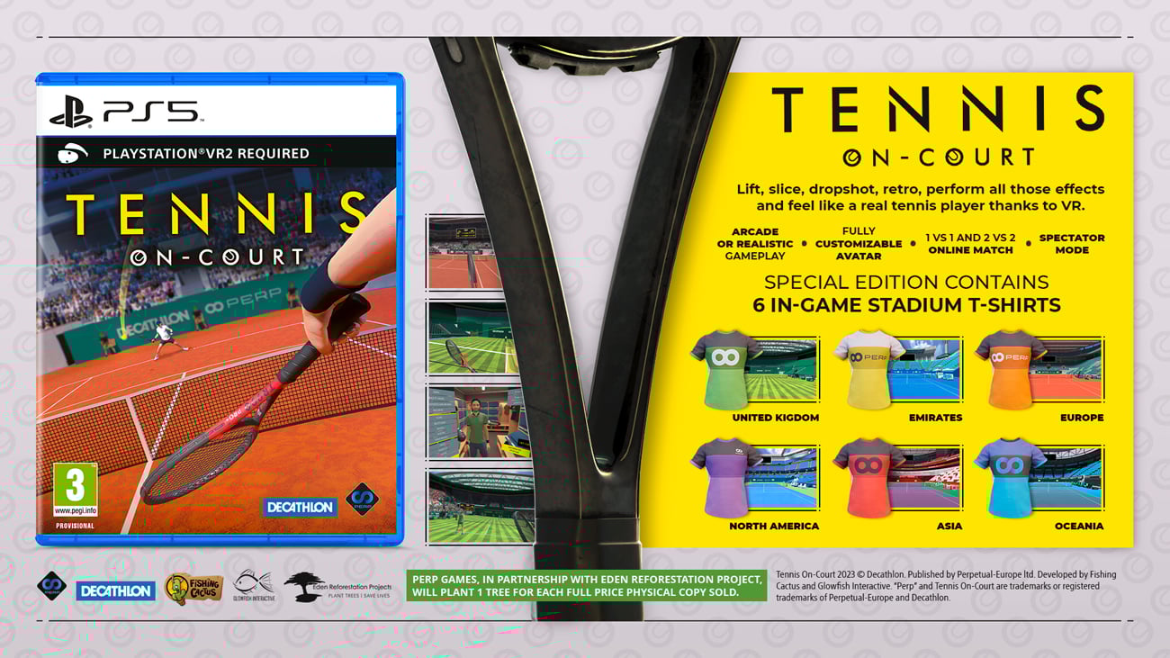 Grafika prezentująca dodatkową zawartość do zamówień przedpremierowych gry Tennis On-Court
