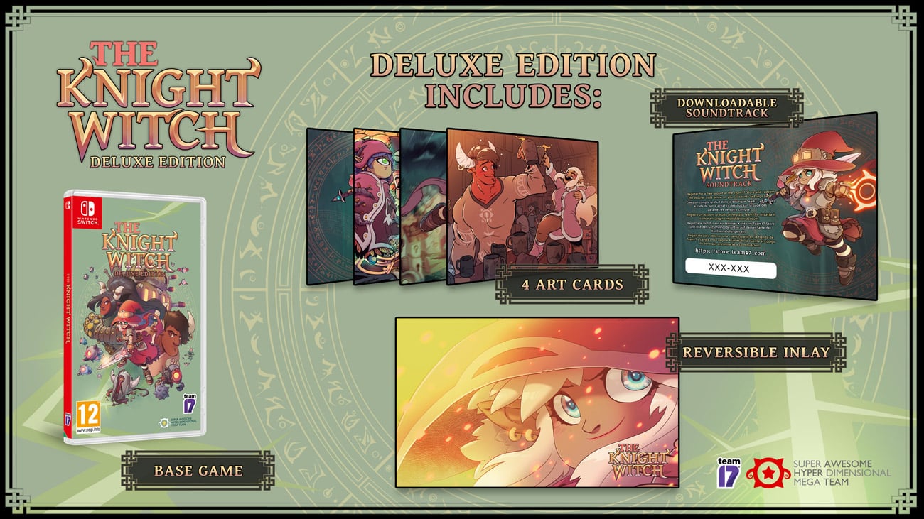 Grafika prezentująca zawartość Edycji Deluxe gry The Knight Witch na Nintendo Switch