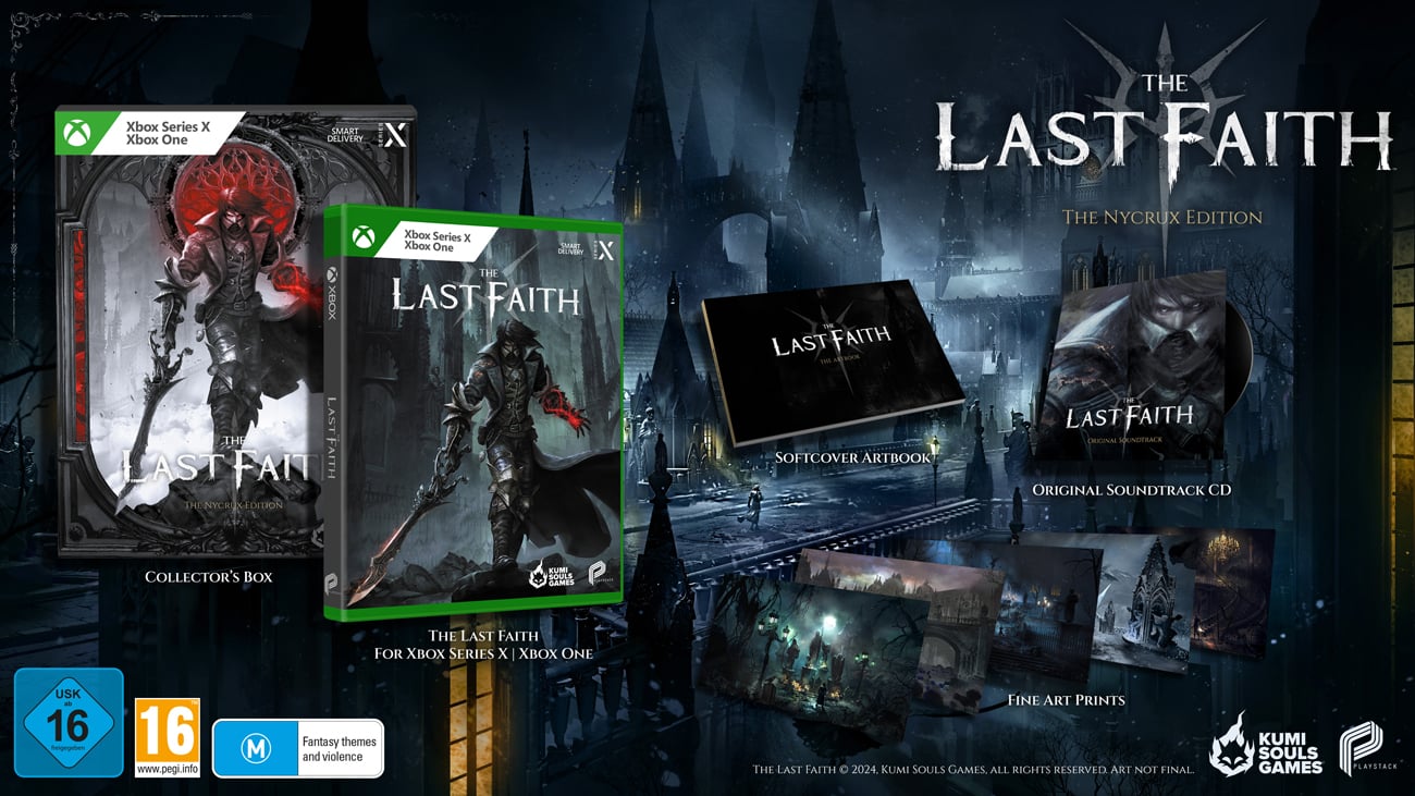 Grafik, die den Inhalt der Nycrux Edition des Spiels The Last Faith auf Xbox Series X und Xbox One zeigt