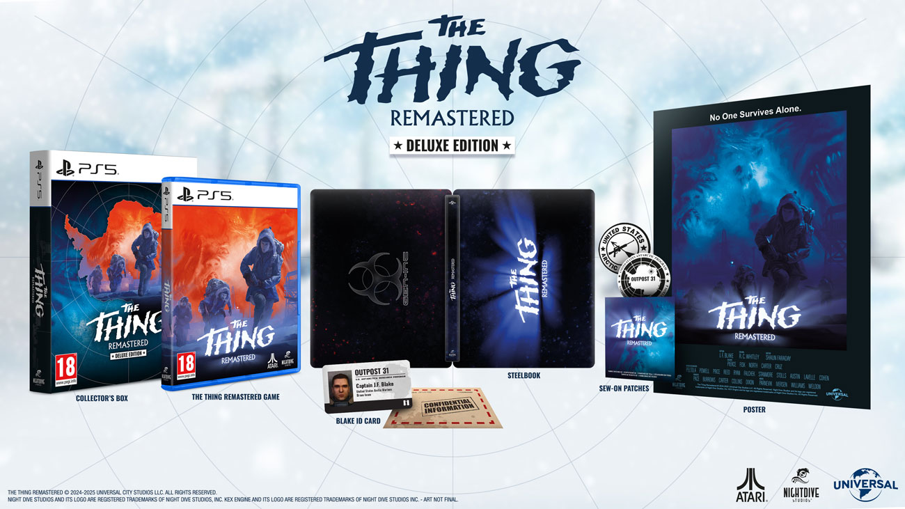 Grafika prezentująca zawartość Edycji Deluxe gry The Thing: Remastered na PlayStation 5