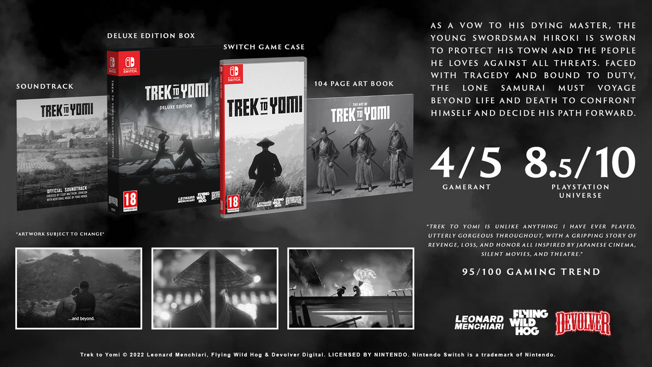 Grafika przedstawiająca zawartość Edycji Deluxe gry Trek To Yomi na Nintendo Switch