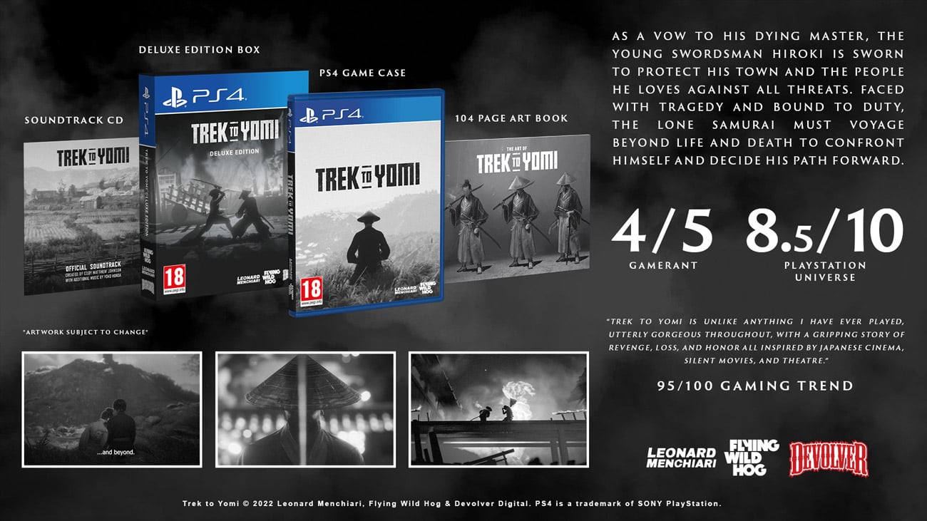 Grafika przedstawiająca zawartość Edycji Deluxe gry Trek To Yomi na PlayStation 4