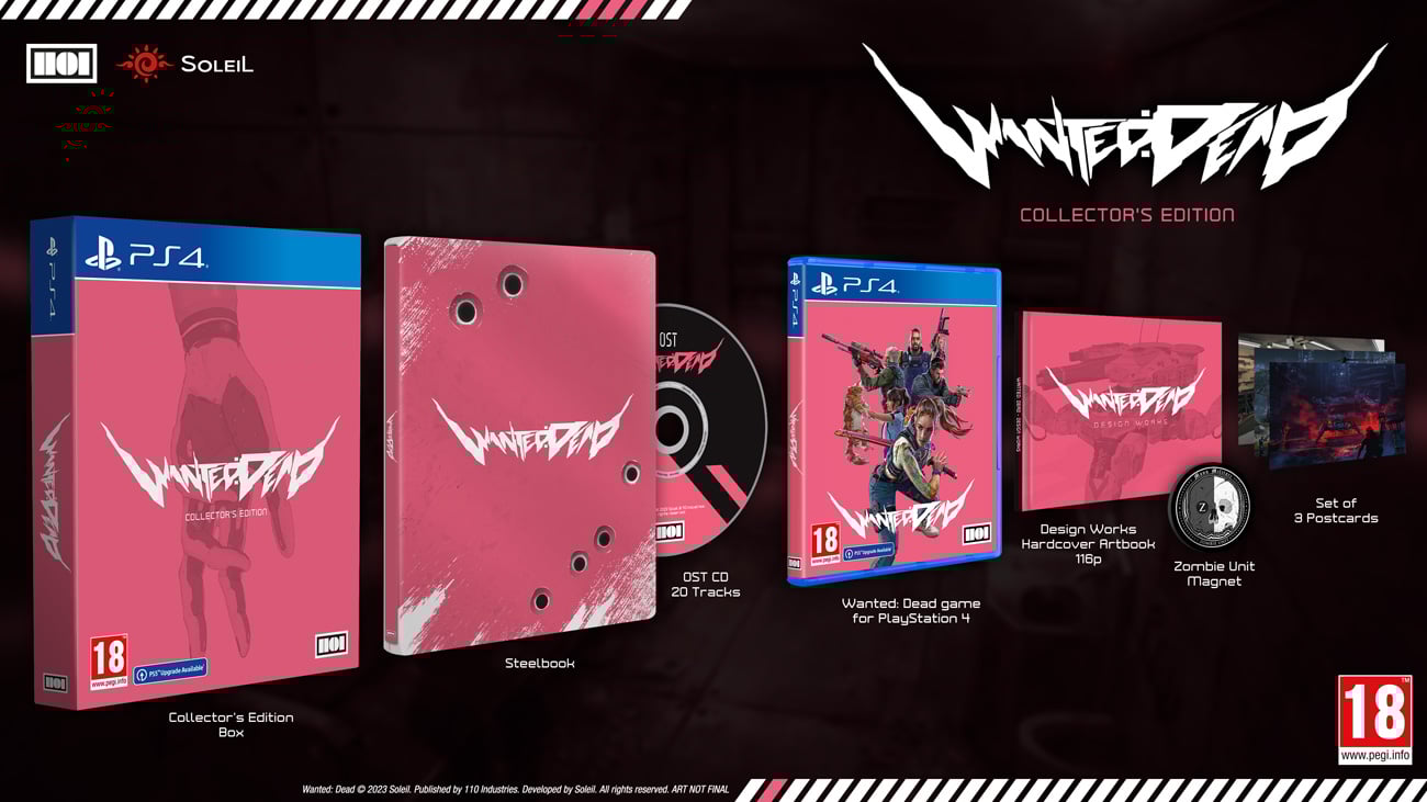 Grafika prezentująca zawartość Edycji Kolekcjonerskiej gry Wanted: Dead na PlayStation 4