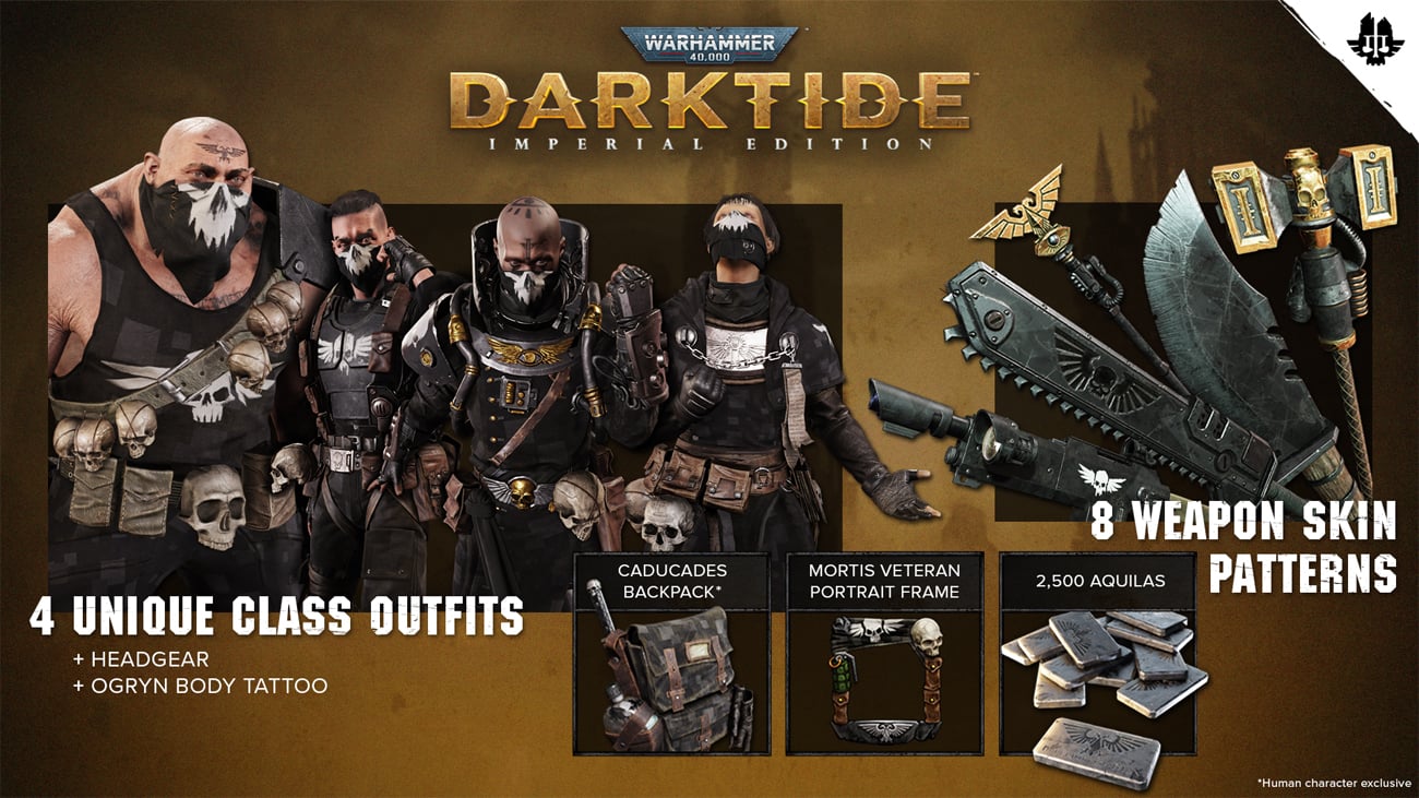 Grafika prezentująca zawartość Imperial Edition gry Warhammer 40 000: Darktide