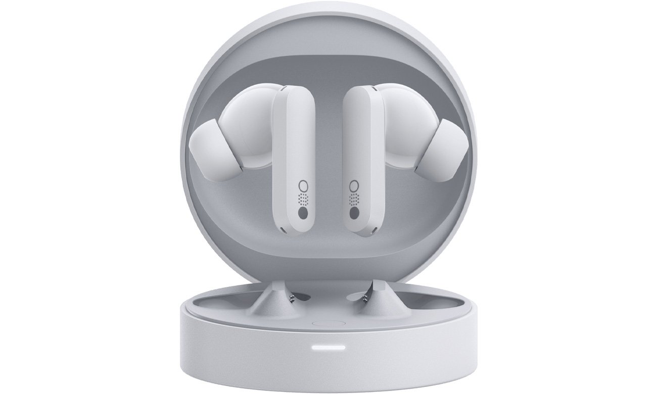 Słuchawki bezprzewodowe CMF Buds Pro Light Grey - Widok od przodu wraz z otwartym etui ładującym