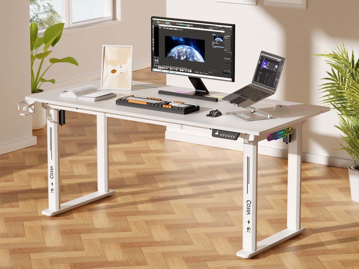 Biurko gamingowe Cobra Electra S Dual Motor Białe - Grafika lifestyle