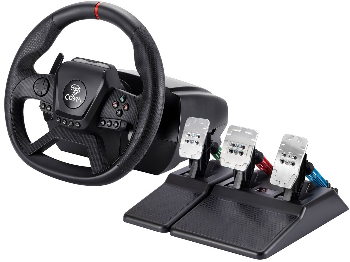 Kierownica Cobra GT987FF PRO - Widok ogólny wraz z pedałami