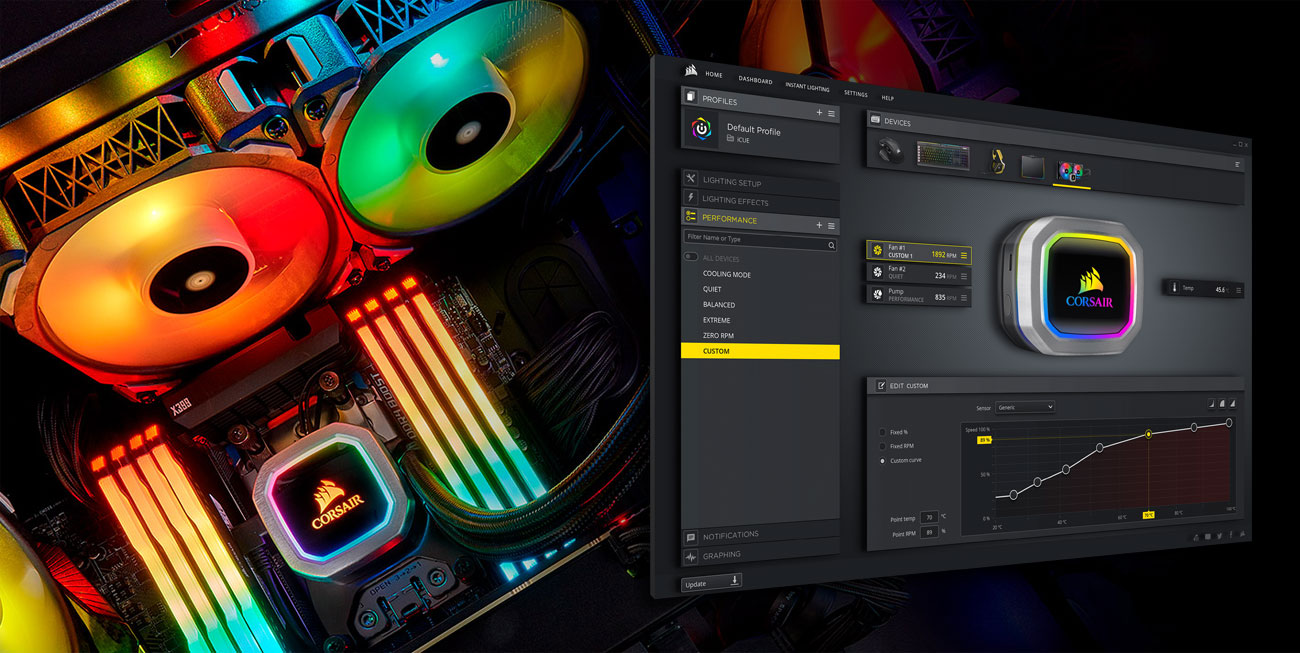Corsair Hydro Series H100i RGB Platinum Podświetlenie RGB, oprogramowanie iCUE