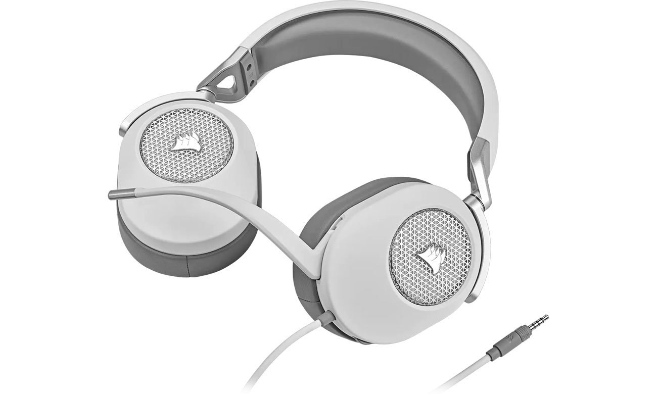 Zestaw słuchawkowy Corsair HS65 Surround White - Widok słuchawek na płasko z mikrofonem