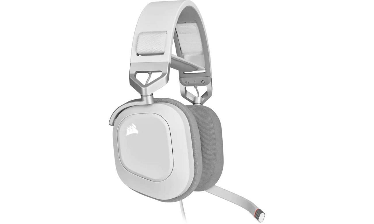 Zestaw słuchawkowy Corsair HS80 RGB USB White - Widok prawego boku z mikrofonem