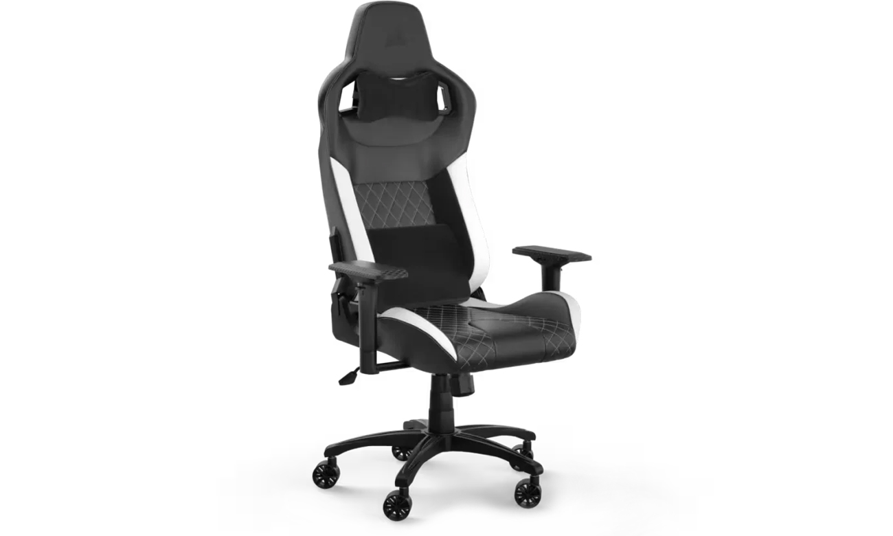 Fotel gamingowy Corsair T1 RACE (2023) Czarno-biały - Widok od przodu pod kątem