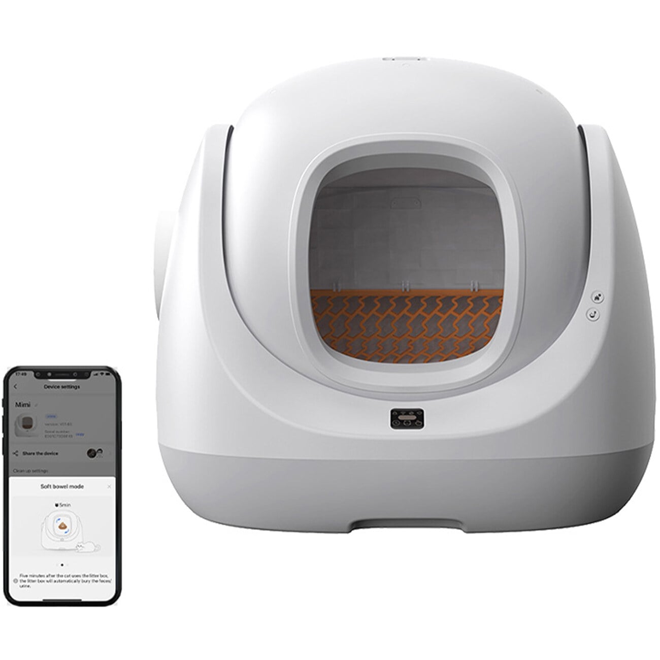 Kuweta CATLINK BayMax Lite i telefon z otwartą aplikacją CATLINK