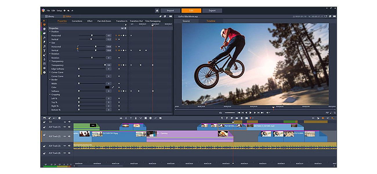 Pinnacle Studio 22 Standard Ulepszone opcje edycji na wielościeżkowej osi czasu