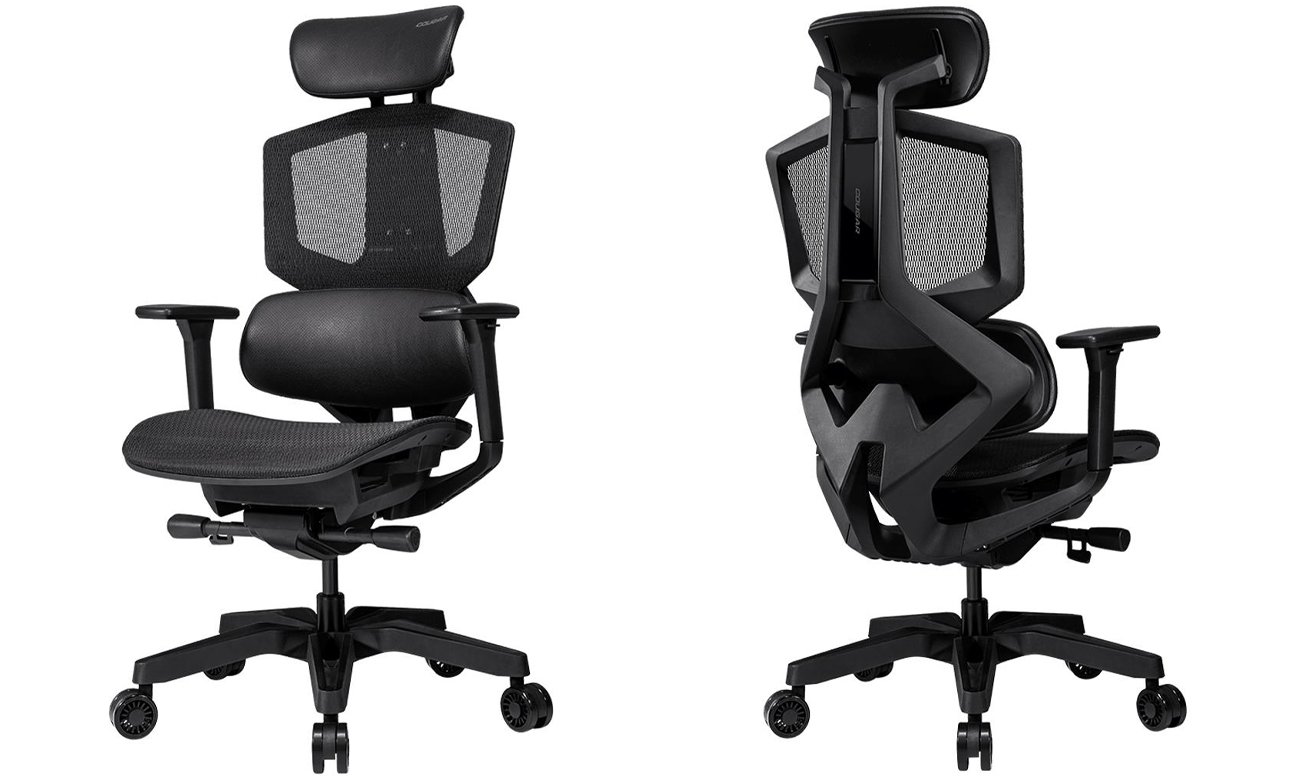 Fotel gamingowy Cougar Argo One Black - Widok od przodu i od tyłu pod kątem