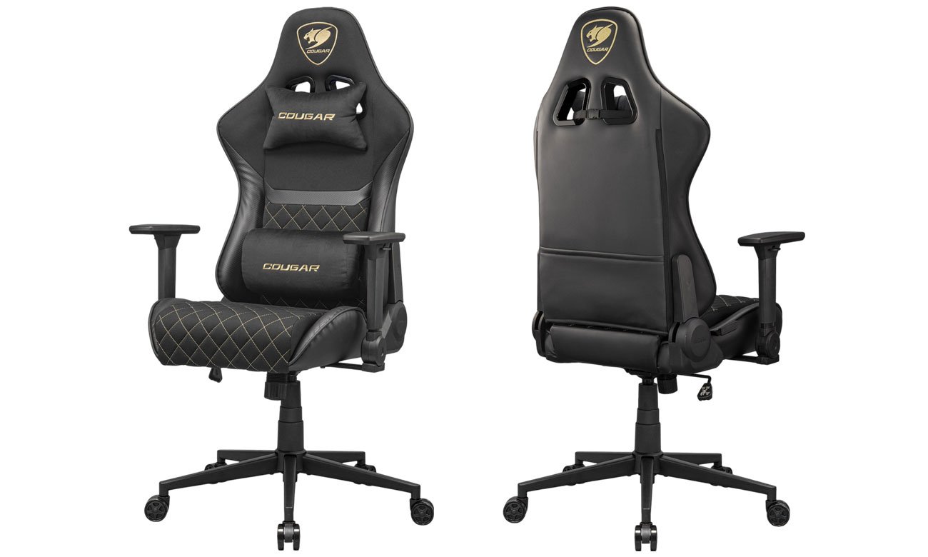Fotel gamingowy Cougar Armor One V2F Czarno-złoty - Widok pod kątem od przodu i od tyłu
