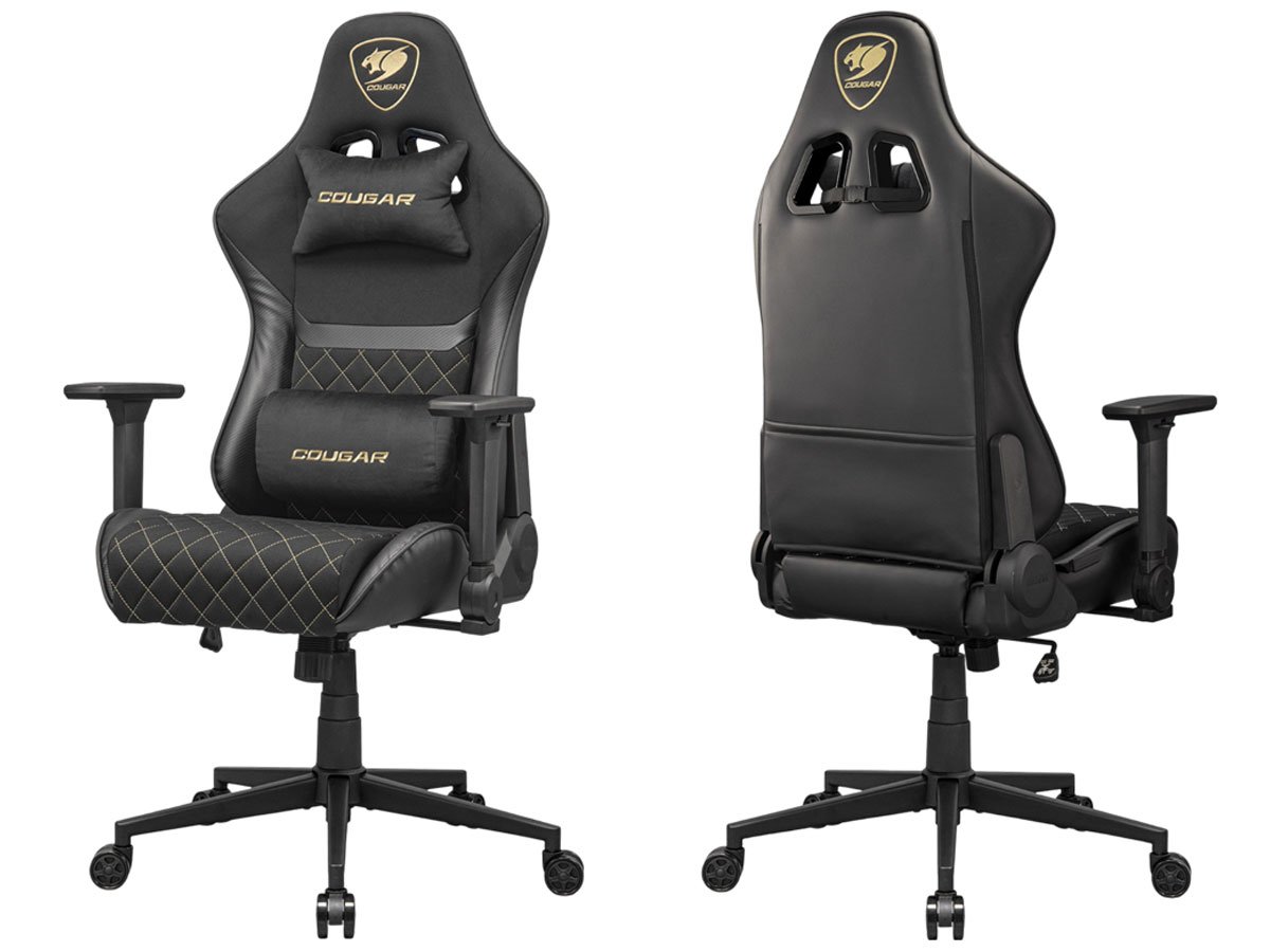 Fotel gamingowy Cougar Armor One V2F Czarno-złoty - Widok pod kątem od przodu i od tyłu