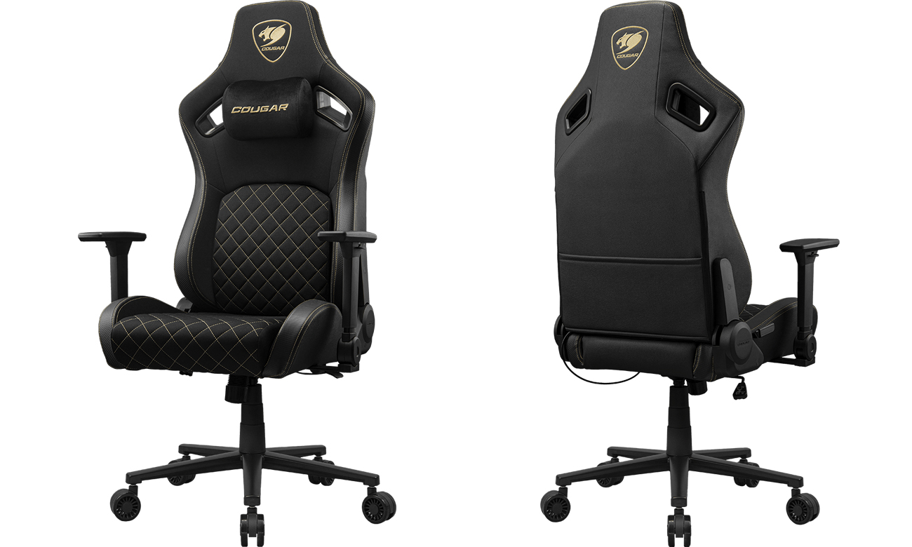 Fotel gamingowy Cougar Defensor Gold F - Widok od przodu i od tyłu pod kątem