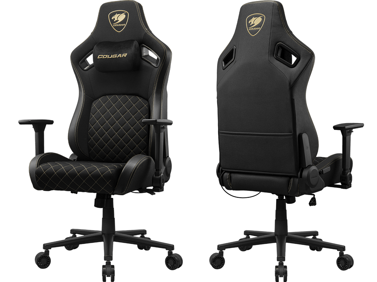 Fotel gamingowy Cougar Defensor Gold F - Widok od przodu i od tyłu pod kątem