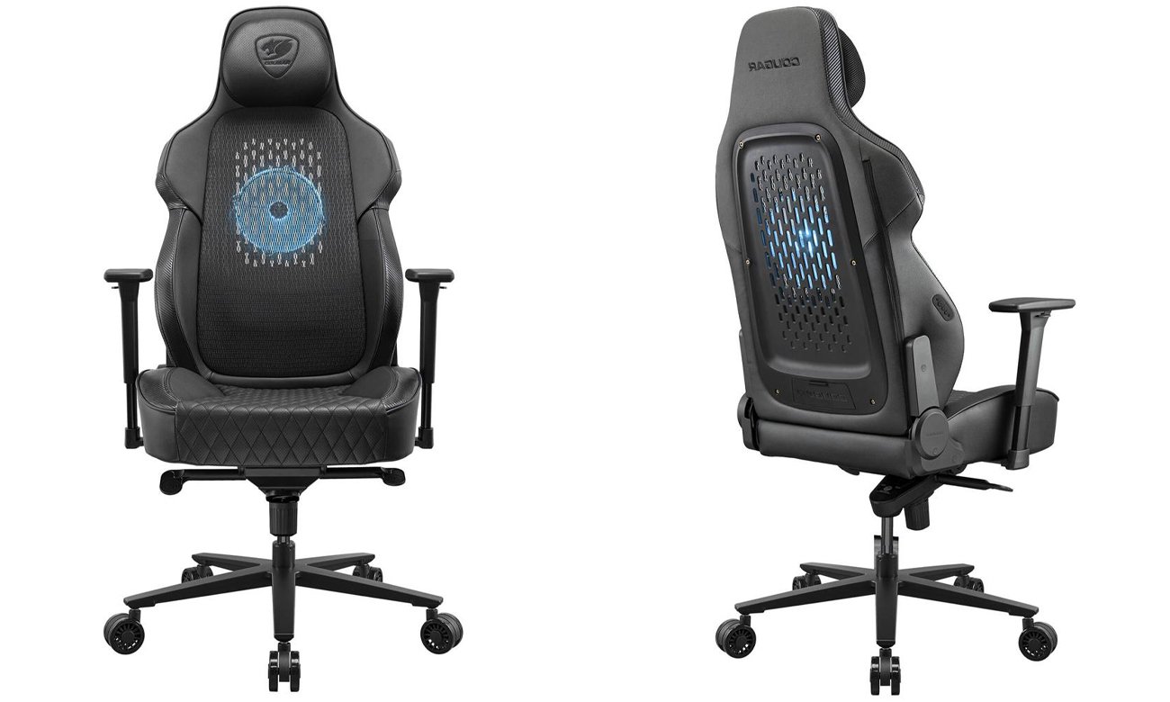 Fotel gamingowy Cougar NXSYS Aero Black - Widok od przodu i od tyłu pod kątem