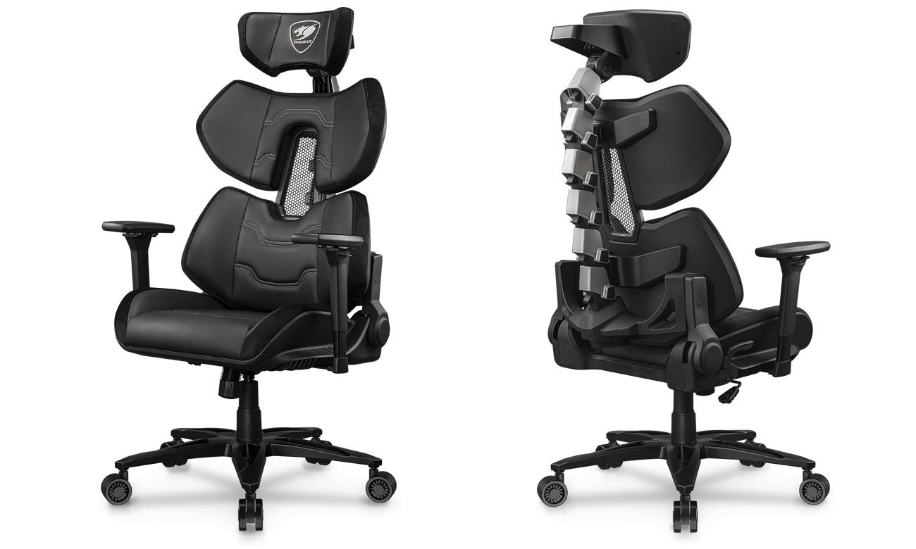 Fotel gamingowy Cougar Terminator Elite Black - Widok od przodu i od tyłu pod kątem