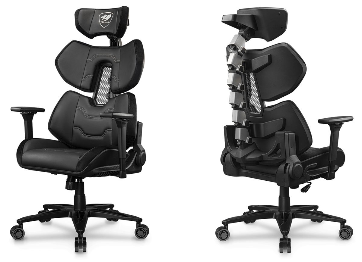 Fotel gamingowy Cougar Terminator Elite Black - Widok od przodu i od tyłu pod kątem
