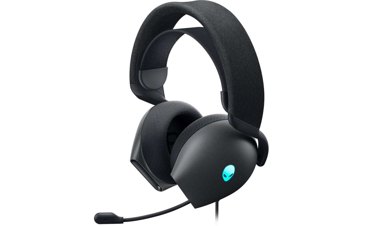 Zestaw słuchawkowy dla graczy Dell Alienware AW520H Dark Side of the Moon - Widok od przodu pod kątem z mikrofonem