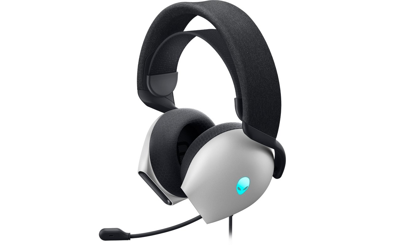 Zestaw słuchawkowy dla graczy Dell Alienware AW520H Lunar Light - Widok od przodu pod kątem z mikrofonem