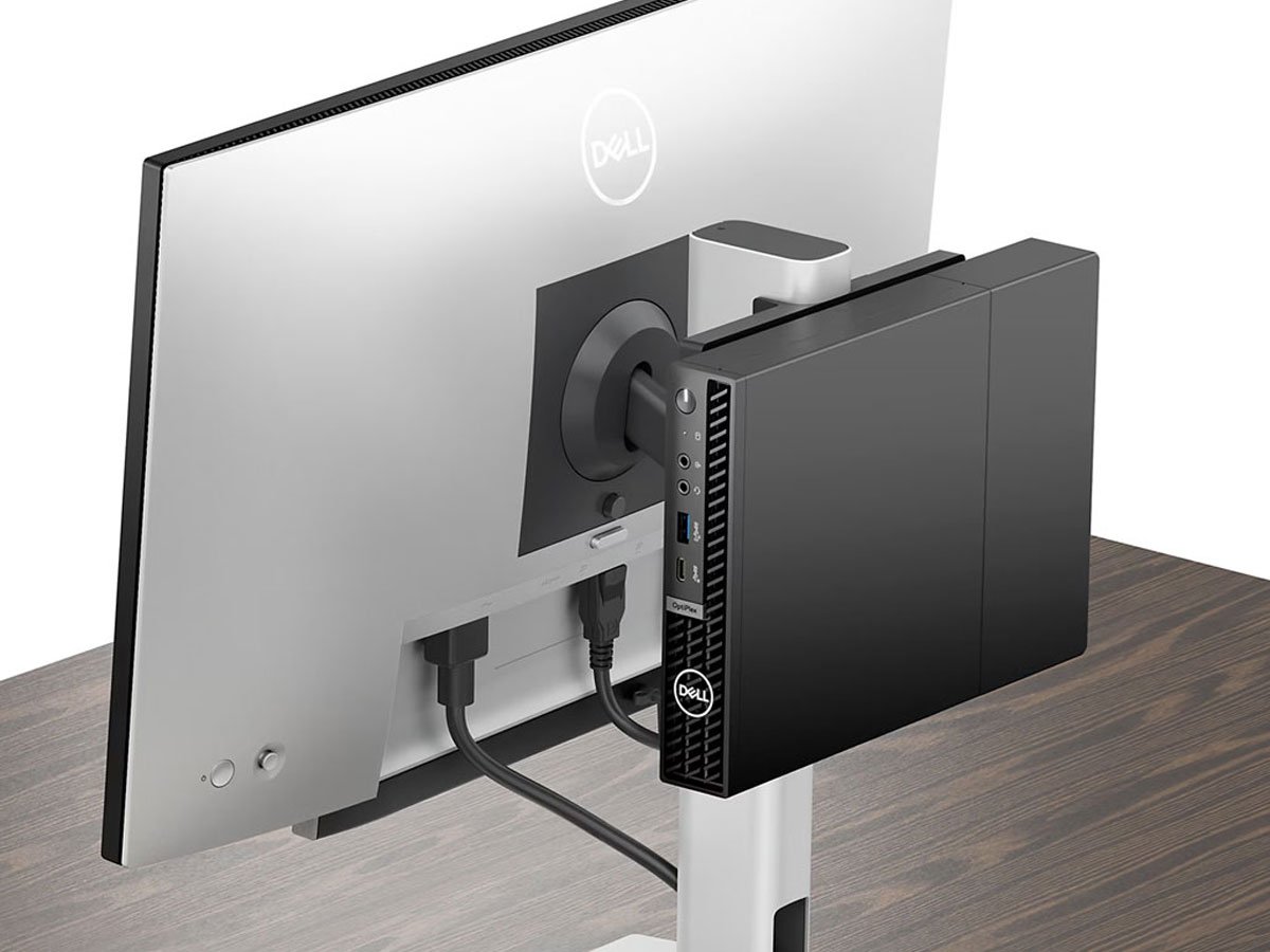 Dell Optiplex Micro MFF zamontowany na monitorze