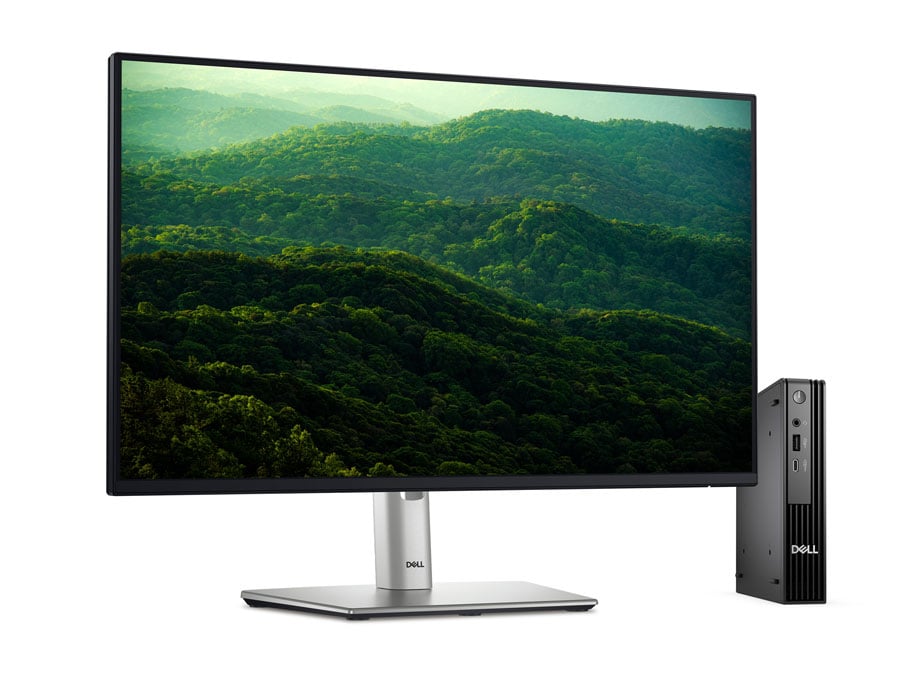 Dell Pro Micro z monitorem widok od przodu
