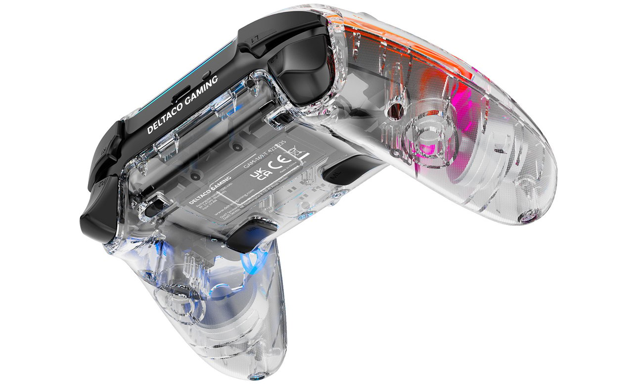 Drahtloser Controller Deltaco PS4 GAM-169-T Transparent RGB - Ansicht von unten im Winkel