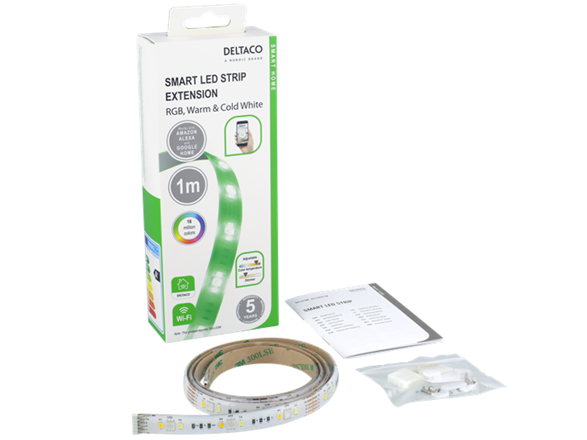 Deltaco SMART H LED strip extens 1m RGB 2700K6500K 6pin fits SHLS3M