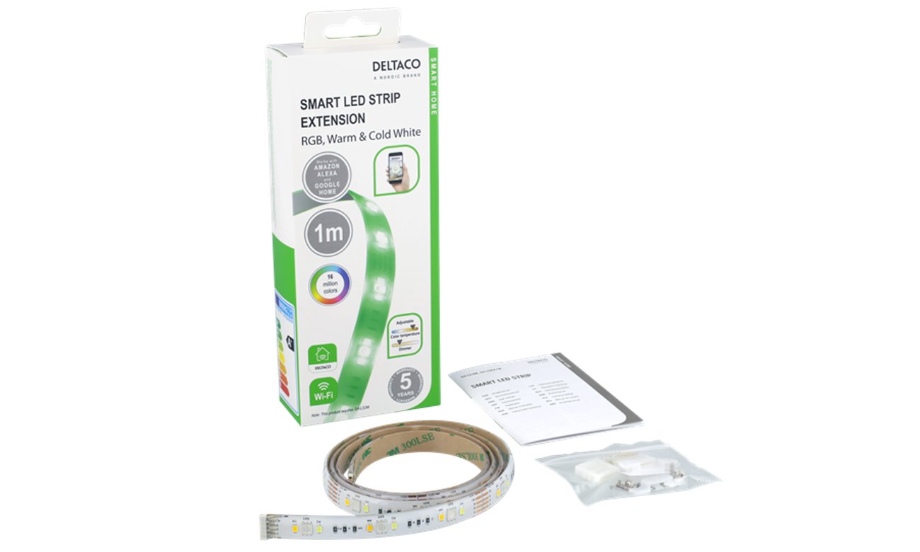 Deltaco SMART H LED strip extens 1m RGB 2700K6500K 6pin fits SHLS3M