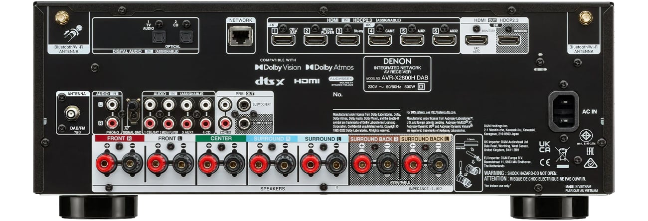 Złącza Denon AVR-X2800H DAB