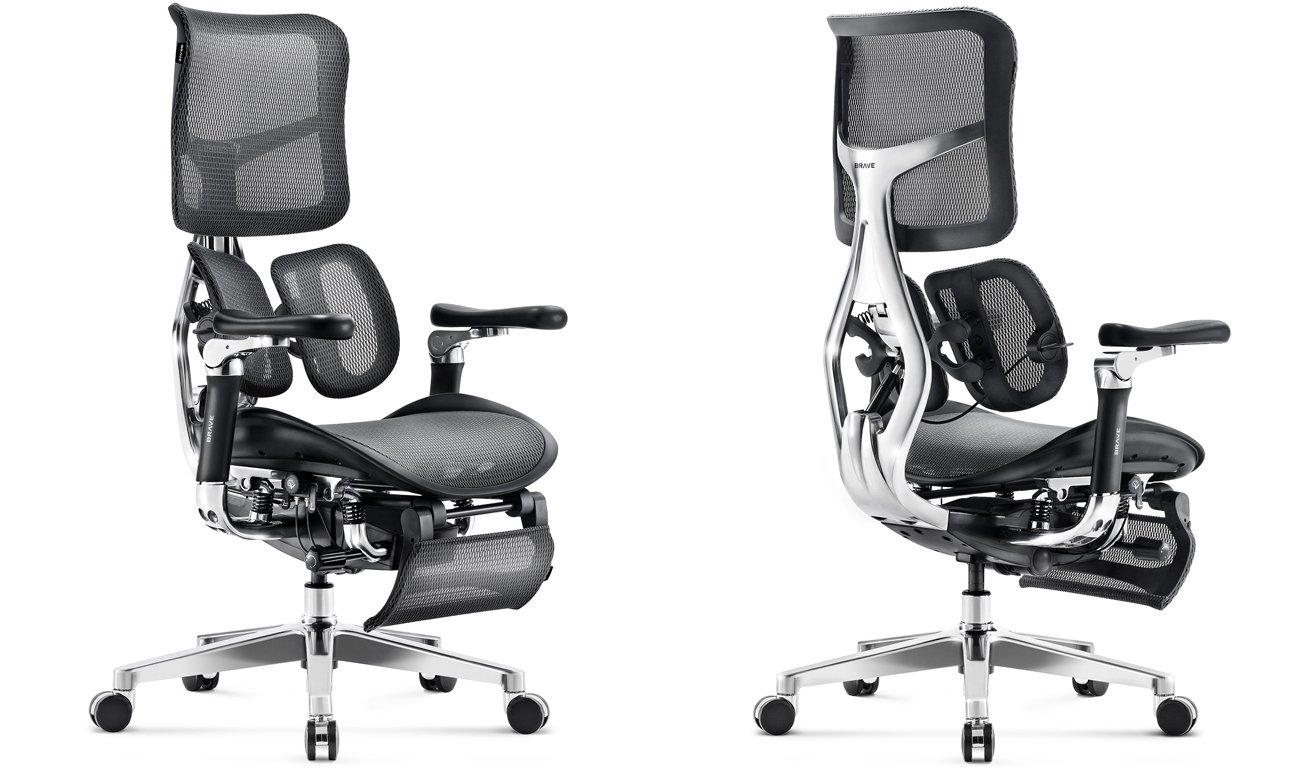 Fotel biurowy Diablo Chairs Brave V-Kinetic Czarny - Widok od przodu i od tyłu pod kątem