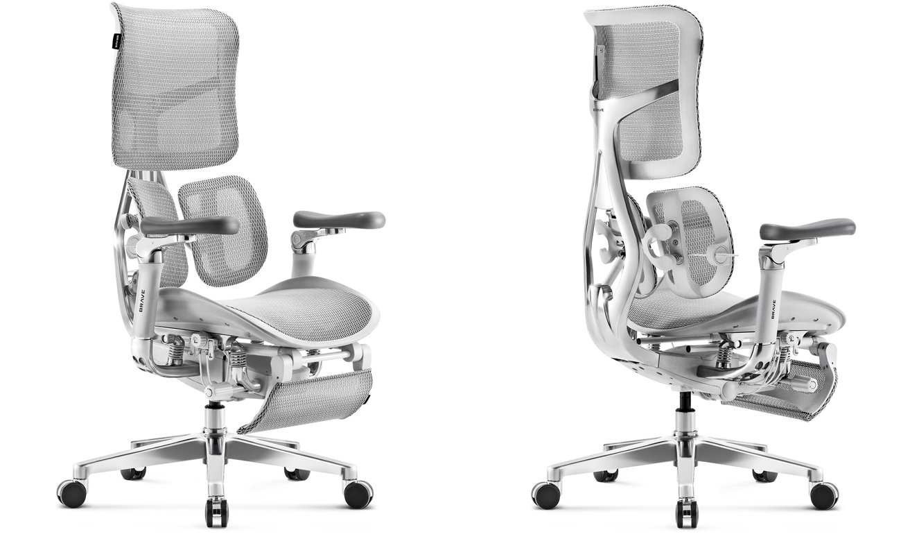 Fotel biurowy Diablo Chairs Brave V-Kinetic Szary - Widok od przodu i od tyłu pod kątem