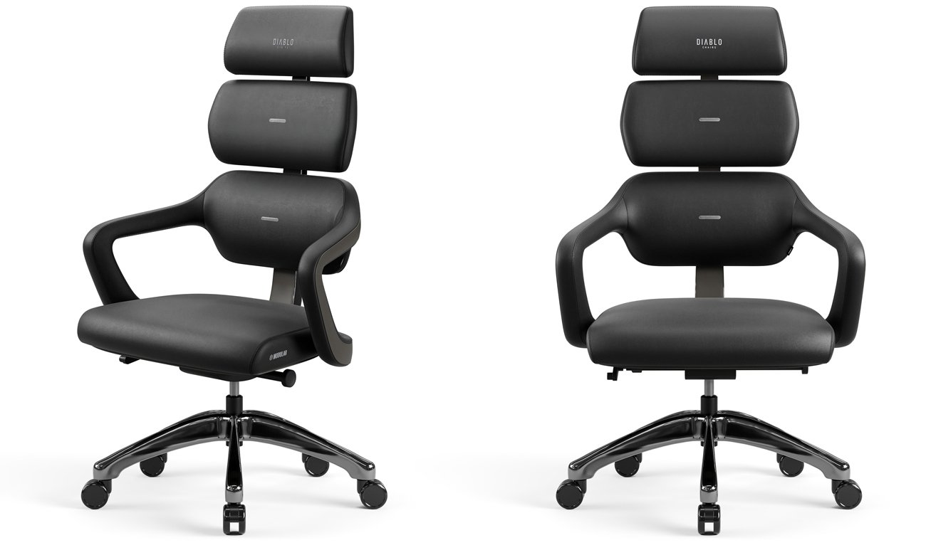 Fotel do gabinetu Diablo Chairs V-Modular Carbon Black - Widok od przodu pod kątem i z tyłu