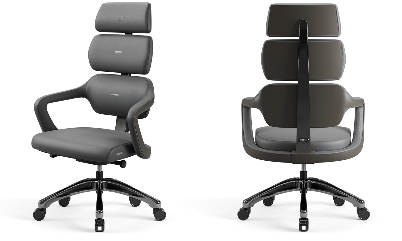 Fotel do gabinetu Diablo Chairs V-Modular Shadow Grey - Widok od przodu pod kątem i z tyłu
