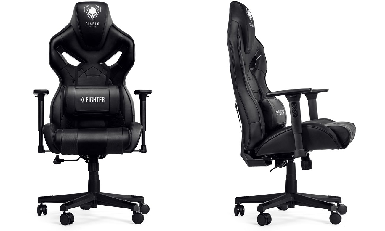 Fotel gamingowy Diablo Chairs X-FIGHTER Czarny - Widok od przodu i z boku