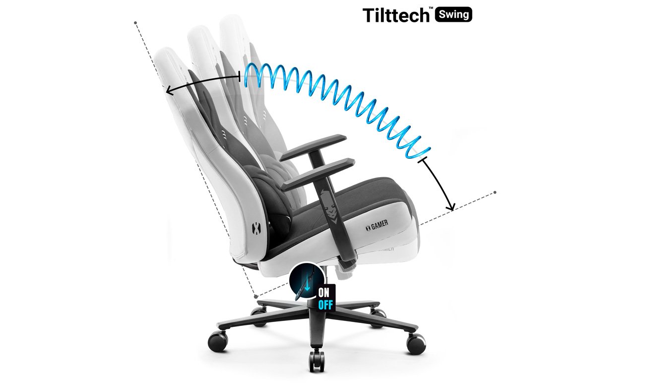 Fotel gamingowy Diablo Chairs X-Gamer 2.0 Czarno-biały - Funkcja Tilttech Swing