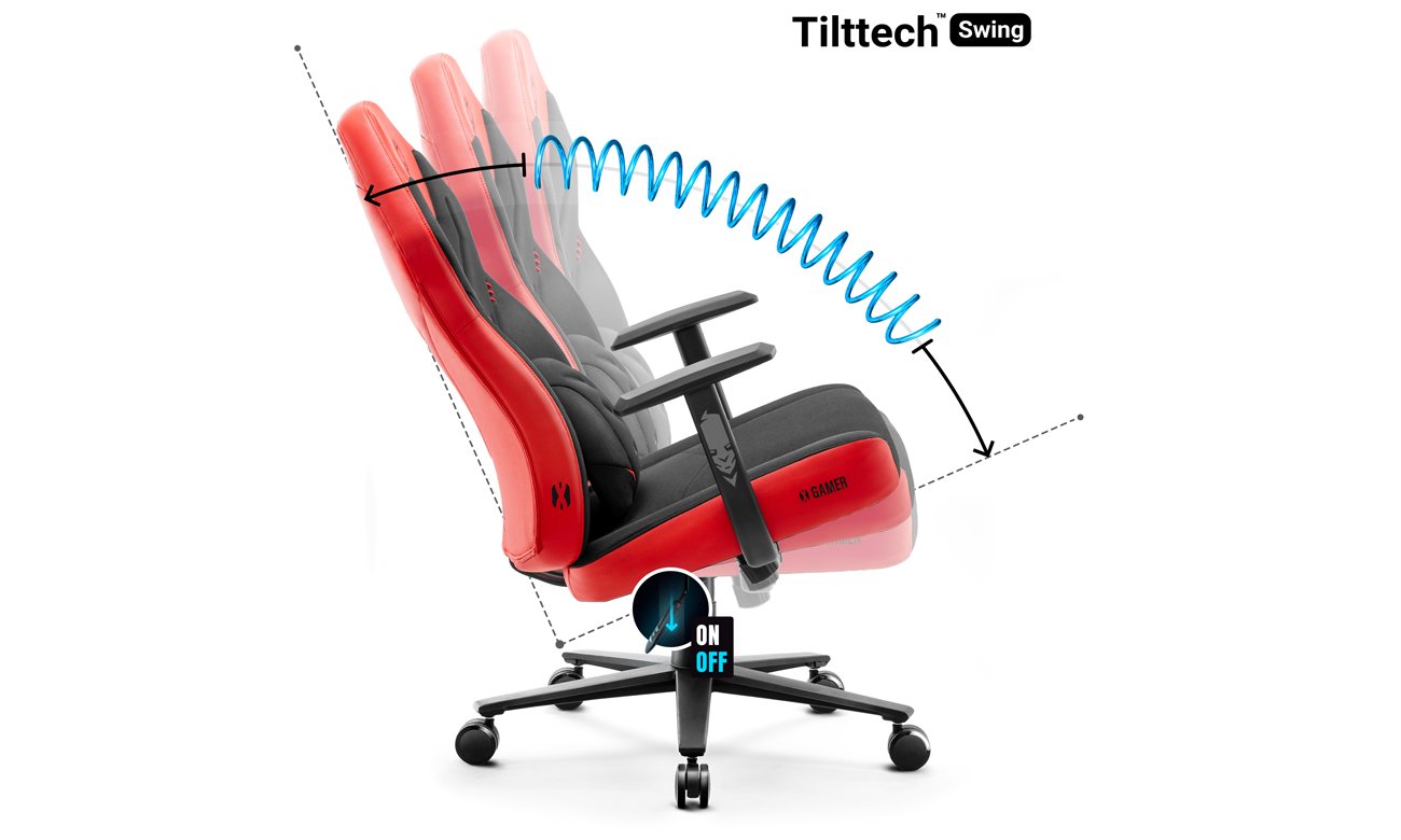 Fotel gamingowy Diablo Chairs X-Gamer 2.0 Czarno-czerwony - Funkcja Tilttech Swing