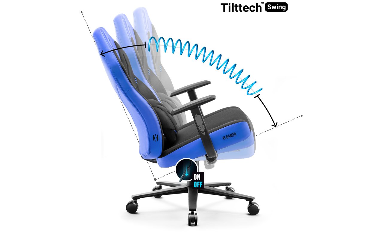 Fotel gamingowy Diablo Chairs X-Gamer 2.0 Czarno-niebieski - Funkcja Tilttech Swing